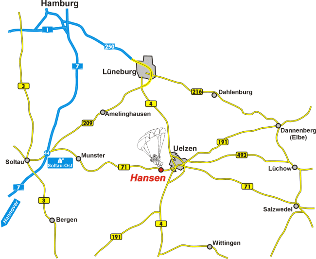 Lage FEG Landeplatz in der Region
